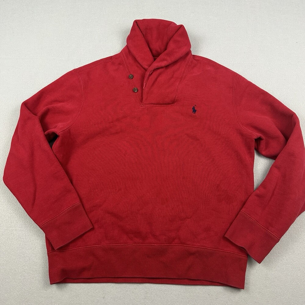 Polo Ralph Lauren Sweater Men Large Red Shawl Collar Pullover Pony Embroidery *